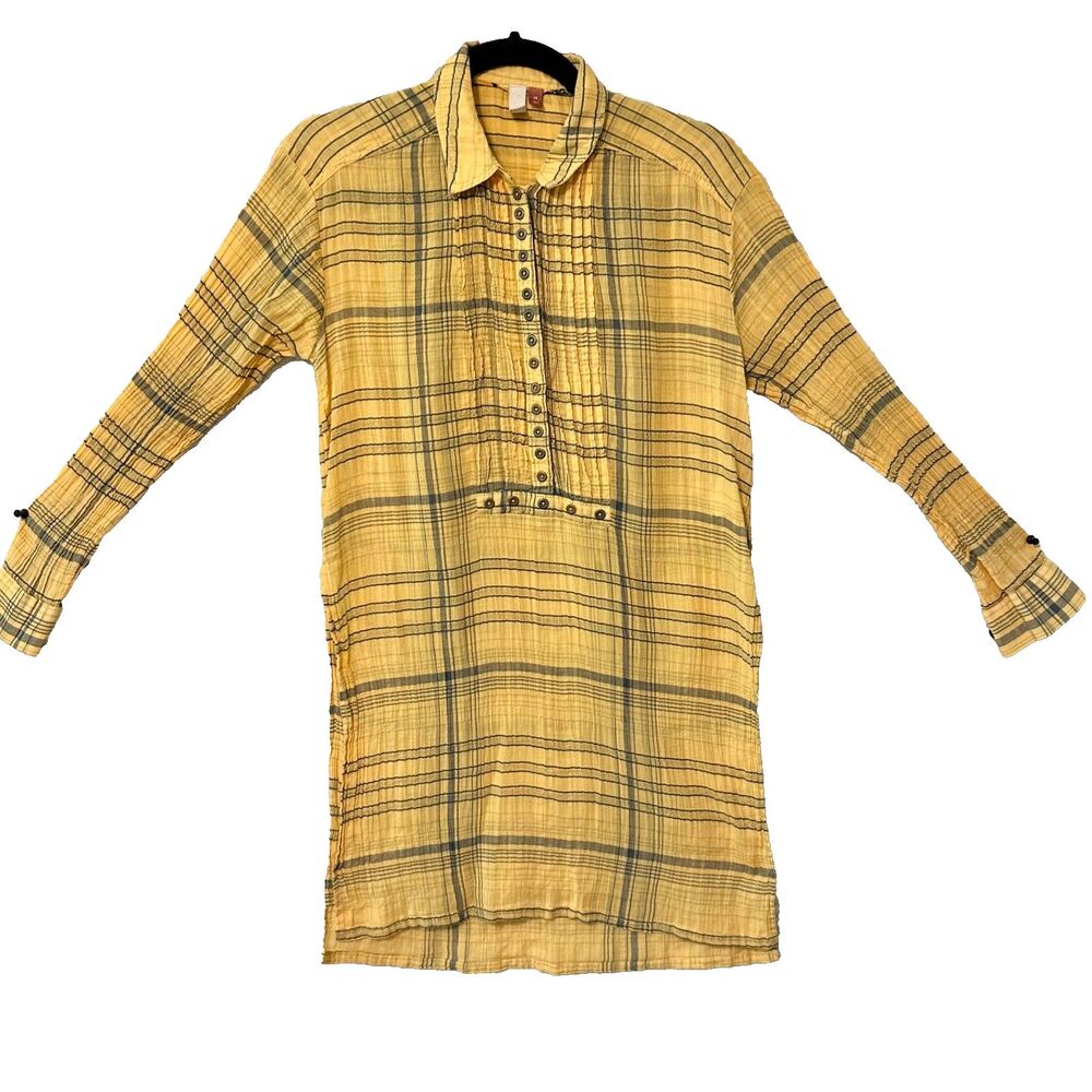 Anthropologie Pilcro Yellow Button Up Collared Long Sleeve‎ Tunic Top Shirt XS